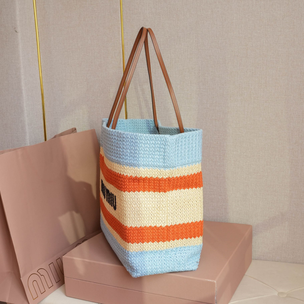 高仿miumiu*5BG228拼色LOGO手提包拼藍色免檢版