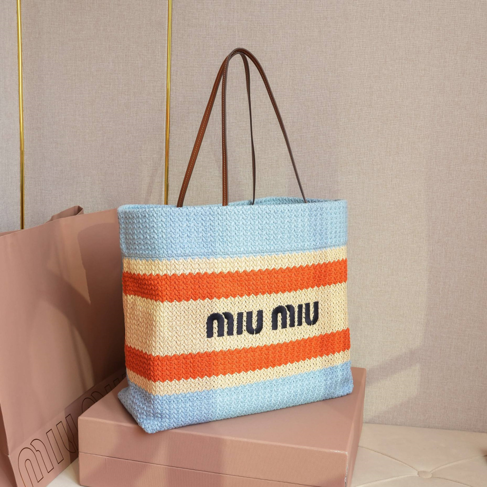 高仿miumiu*5BG228拼色LOGO手提包拼藍色免檢版