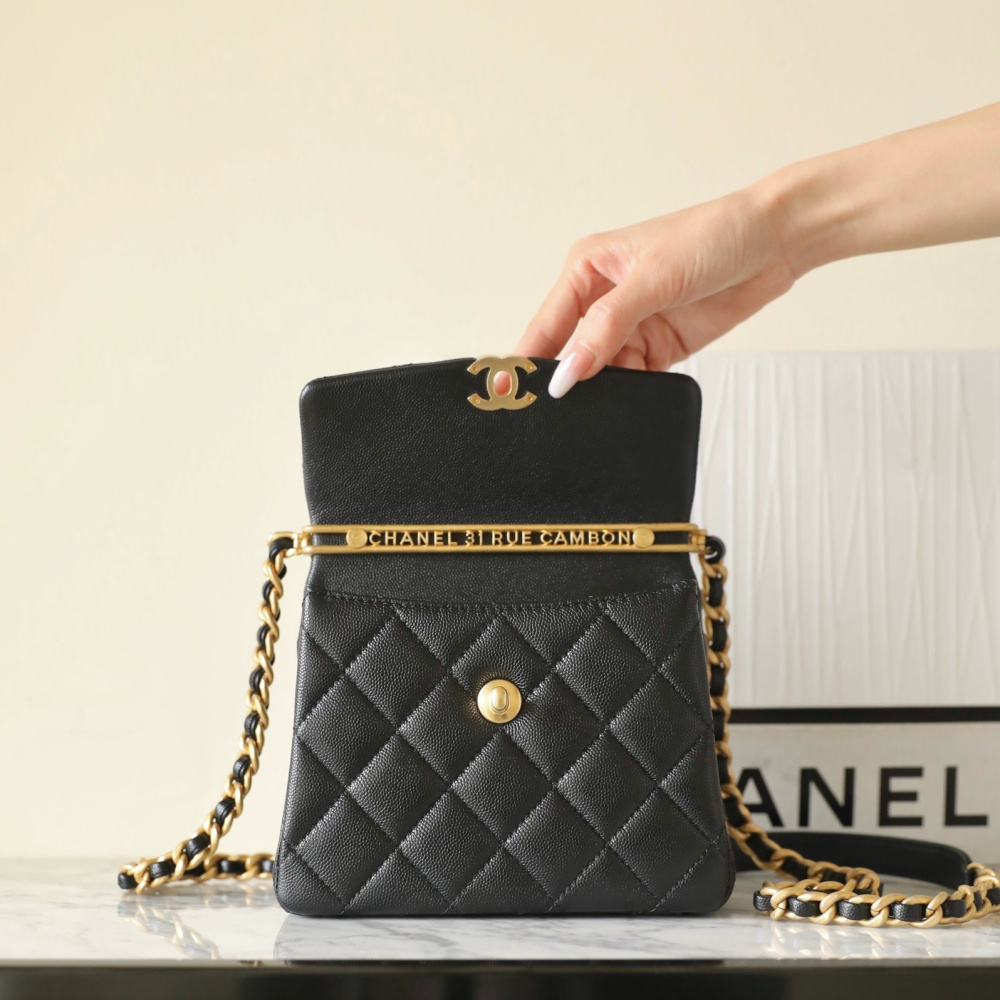 高仿Chanel*24S系列AS4472黑色球紋牛皮單肩包免檢版
