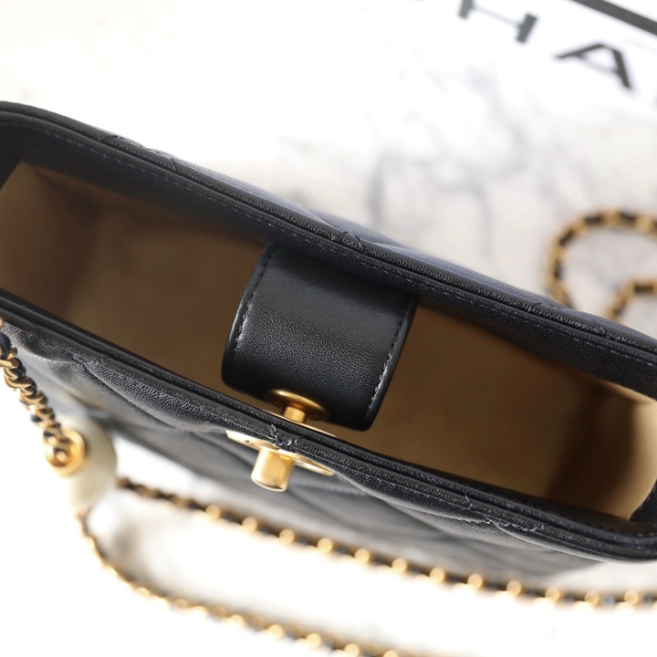 高仿Chanel*24S系列AS4862湯圓珍珠Hobo包黑色免檢版