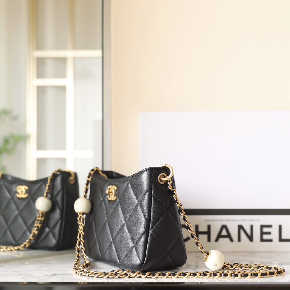 高仿Chanel*24S系列AS4862湯圓珍珠Hobo包黑色免檢版