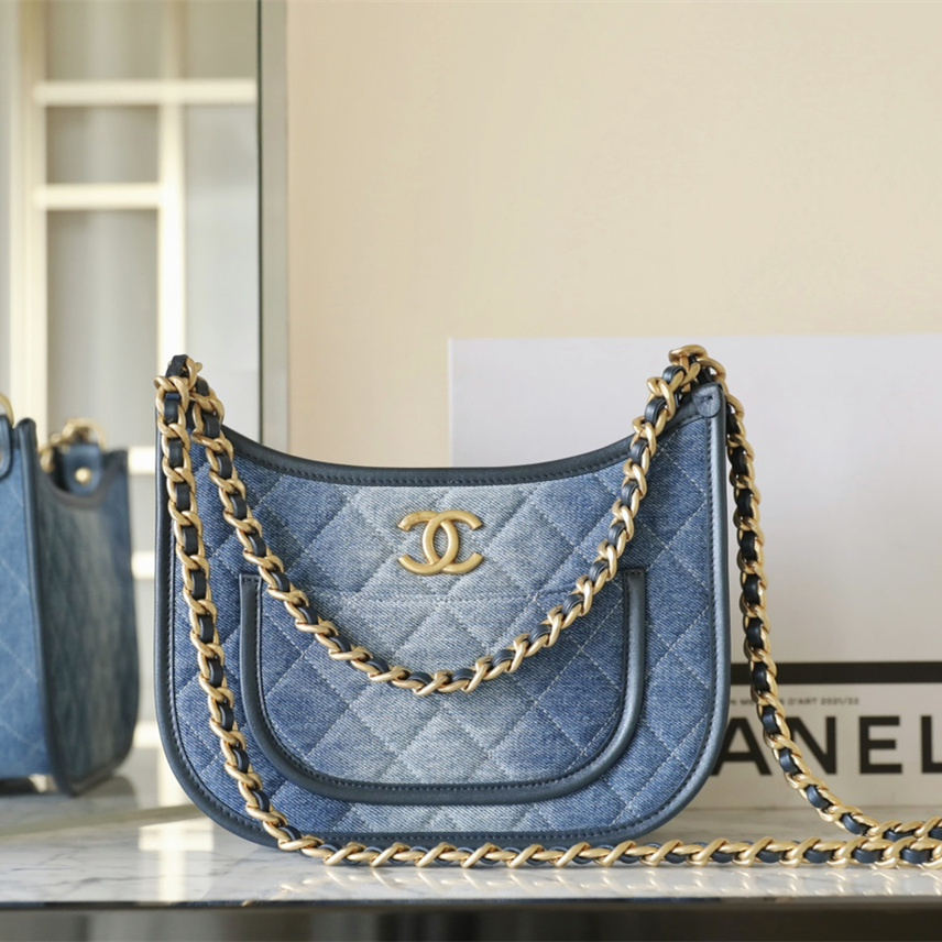 高仿Chanel*24S系列AS4532水洗丹寧Hobo包中號免檢版