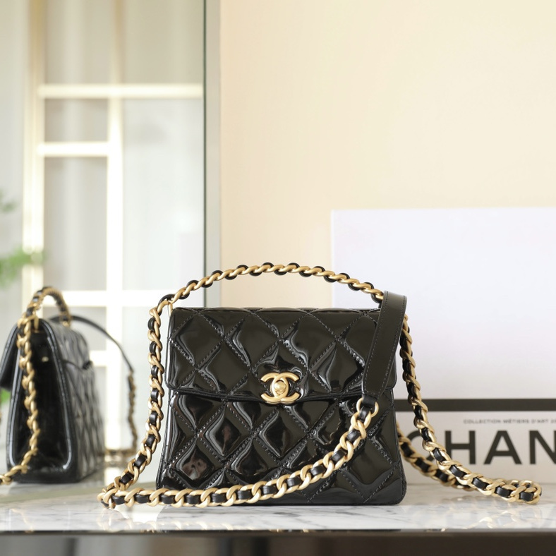 高仿Chanel*24S系列AS4472黑色漆皮單肩包免檢版