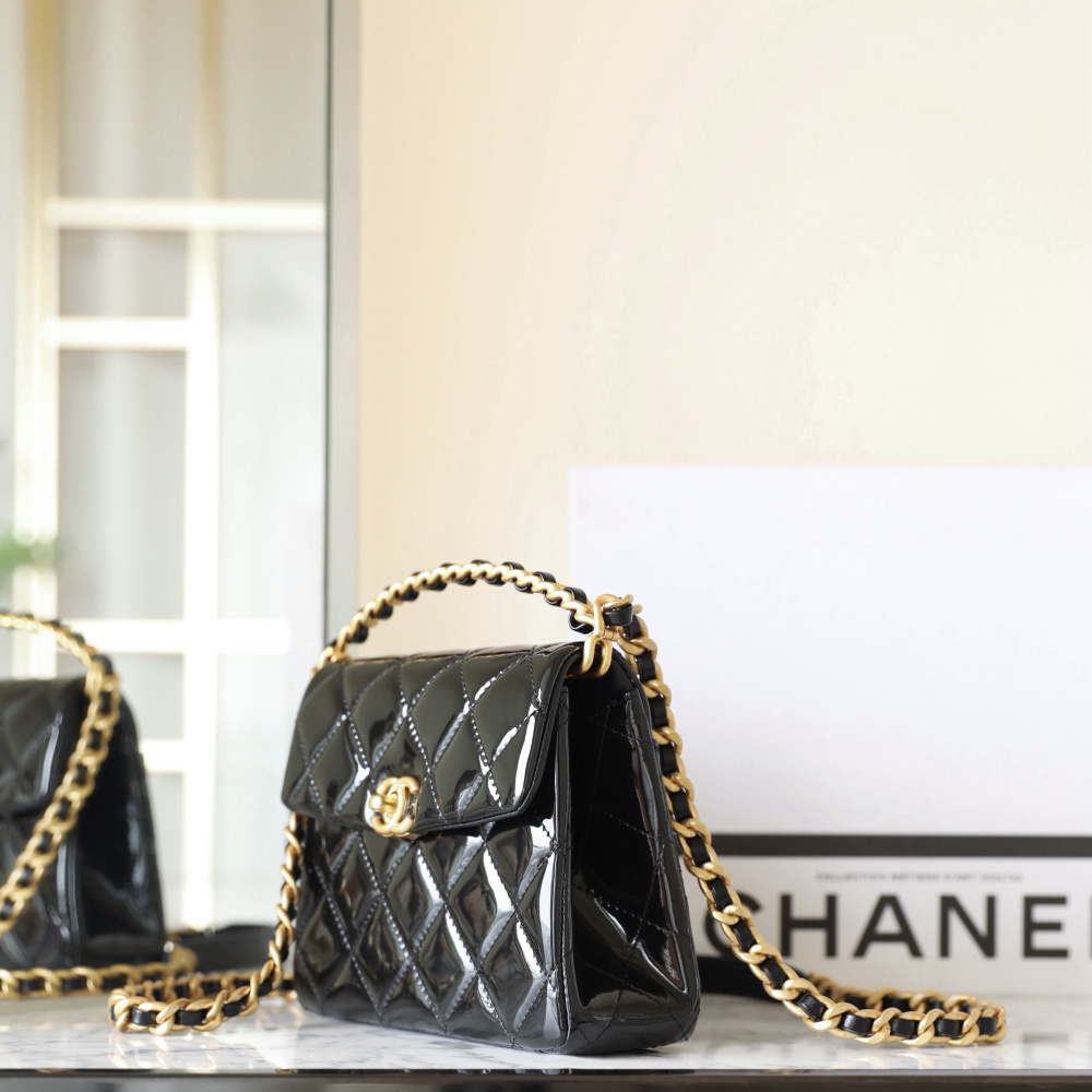 高仿Chanel*24S系列AS4472黑色漆皮單肩包免檢版