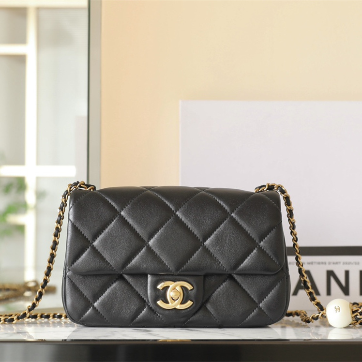 高仿Chanel*24S系列AS4861湯圓珍珠鏈條Mini袋黑色免檢版
