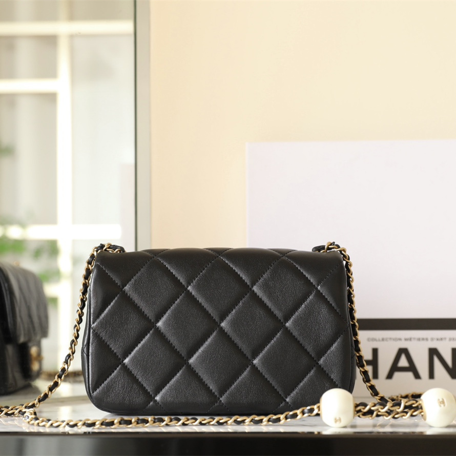高仿Chanel*24S系列AS4861湯圓珍珠鏈條Mini袋黑色免檢版