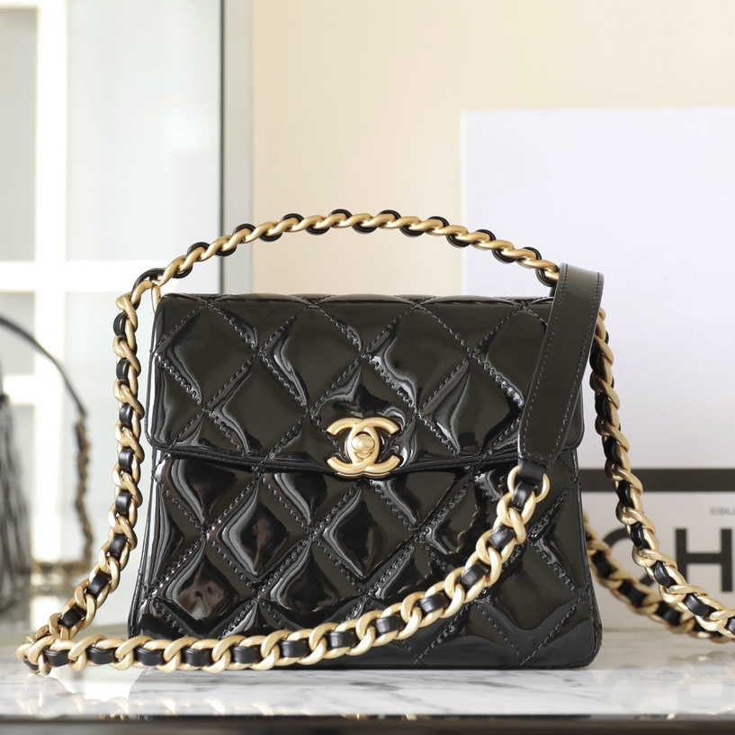 高仿Chanel*24S系列AS4472黑色漆皮單肩包免檢版