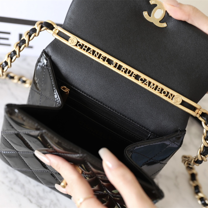 高仿Chanel*24S系列AS4472黑色漆皮單肩包免檢版
