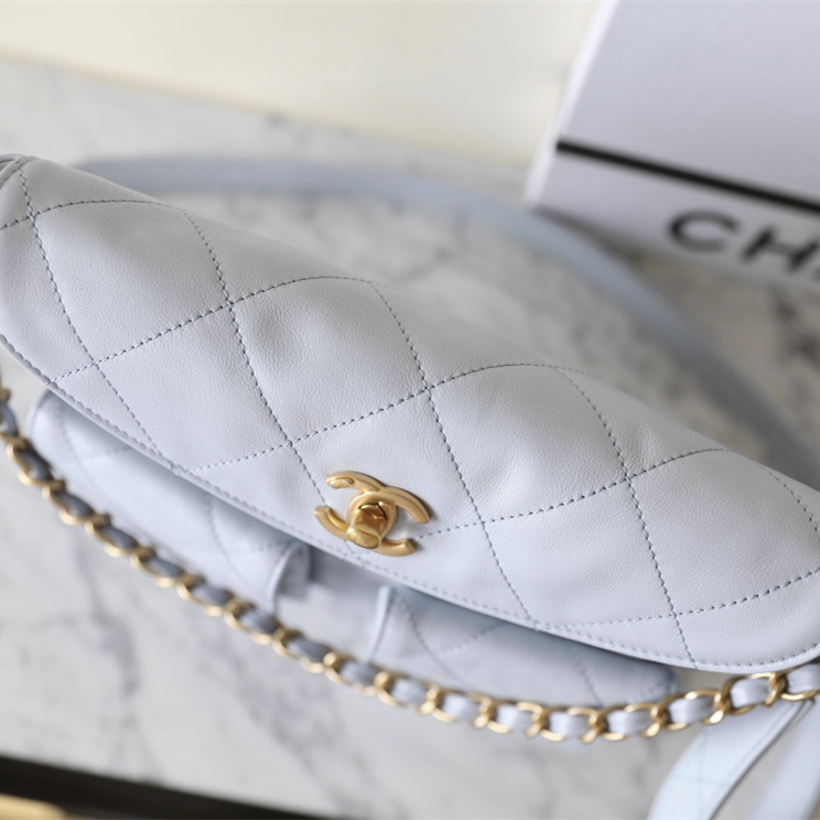 高仿Chanel*24P系列AS4743夾層郵差包灰色小號免檢版