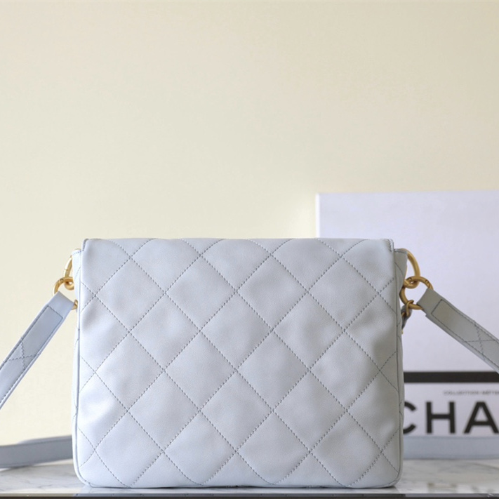 高仿Chanel*24P系列AS4743夾層郵差包灰色小號免檢版