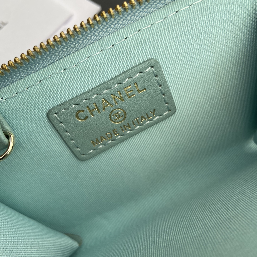 高仿Chanel*AP0223零錢包礦物藍魚子醬金扣免檢版