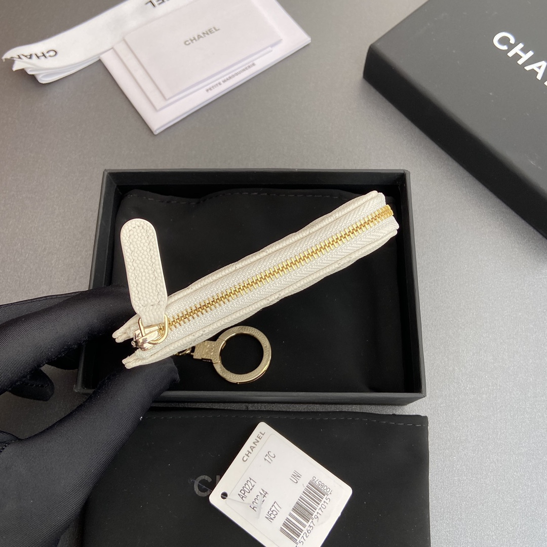 高仿Chanel*AP0223零錢包白色魚子醬金扣免檢版