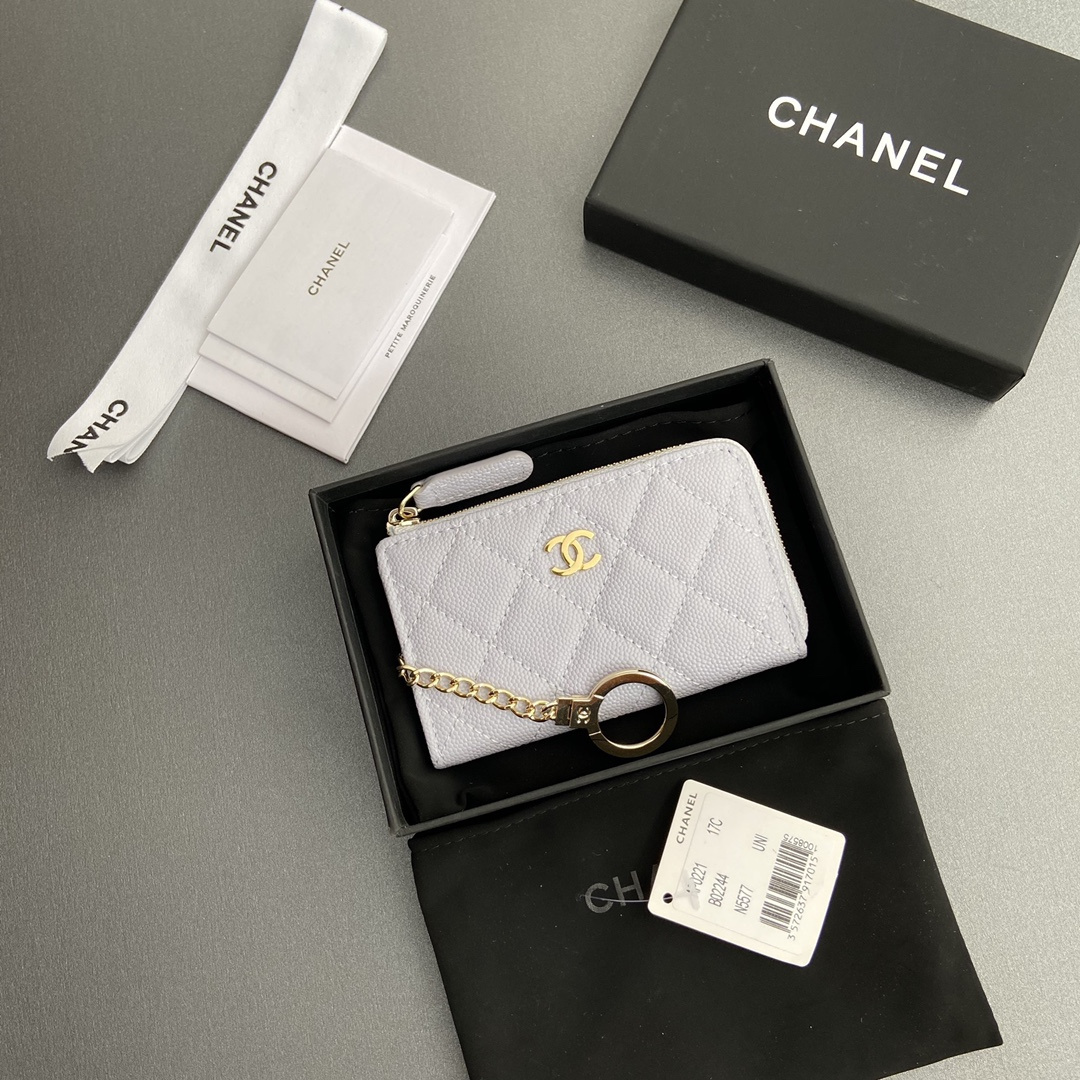高仿Chanel*AP0223零錢包紫色魚子醬金扣免檢版