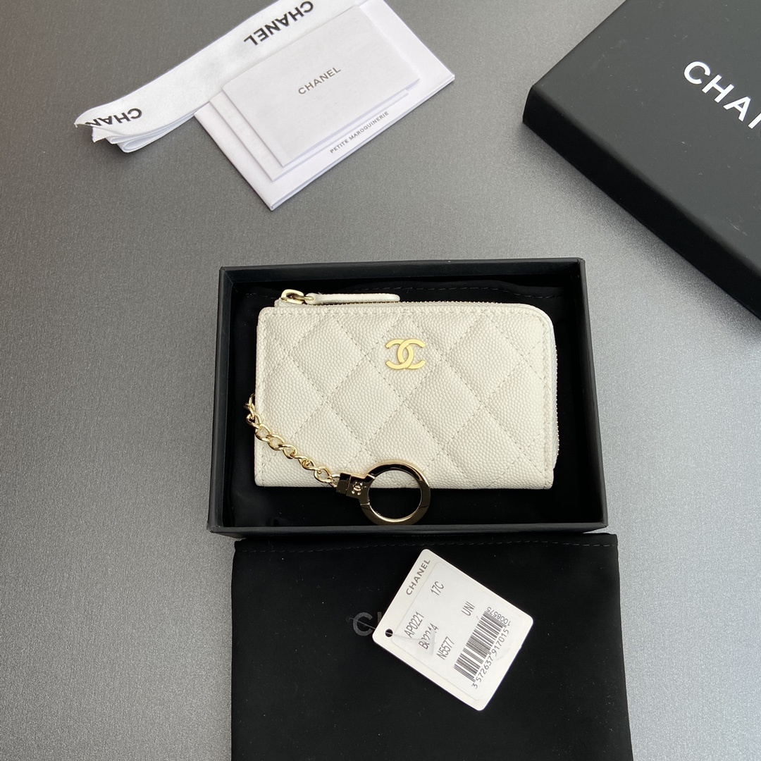 高仿Chanel*AP0223零錢包白色魚子醬金扣免檢版