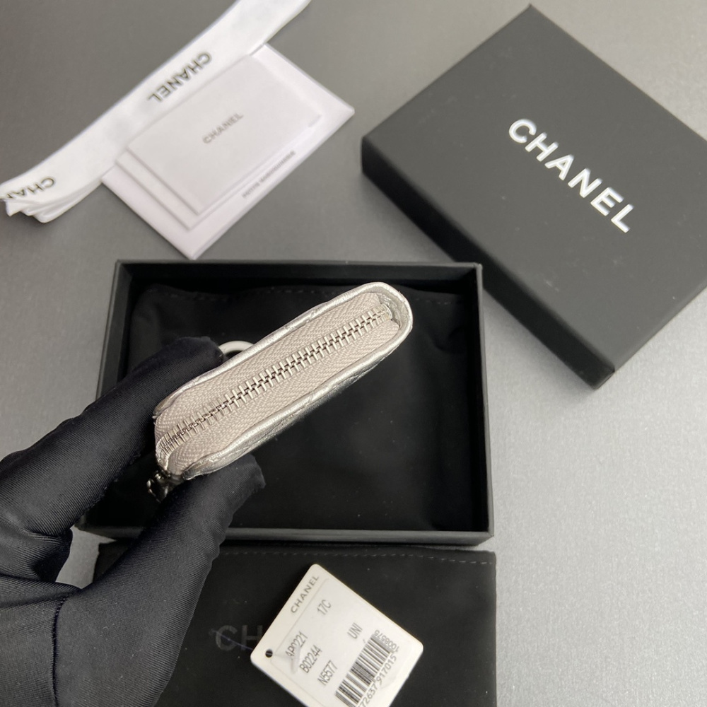 高仿Chanel*AP0224零錢包銀色小羊皮銀扣免檢版