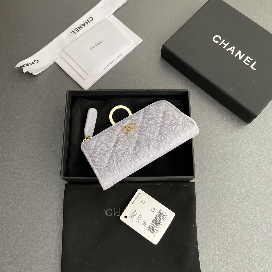 高仿Chanel*AP0223零錢包紫色魚子醬金扣免檢版