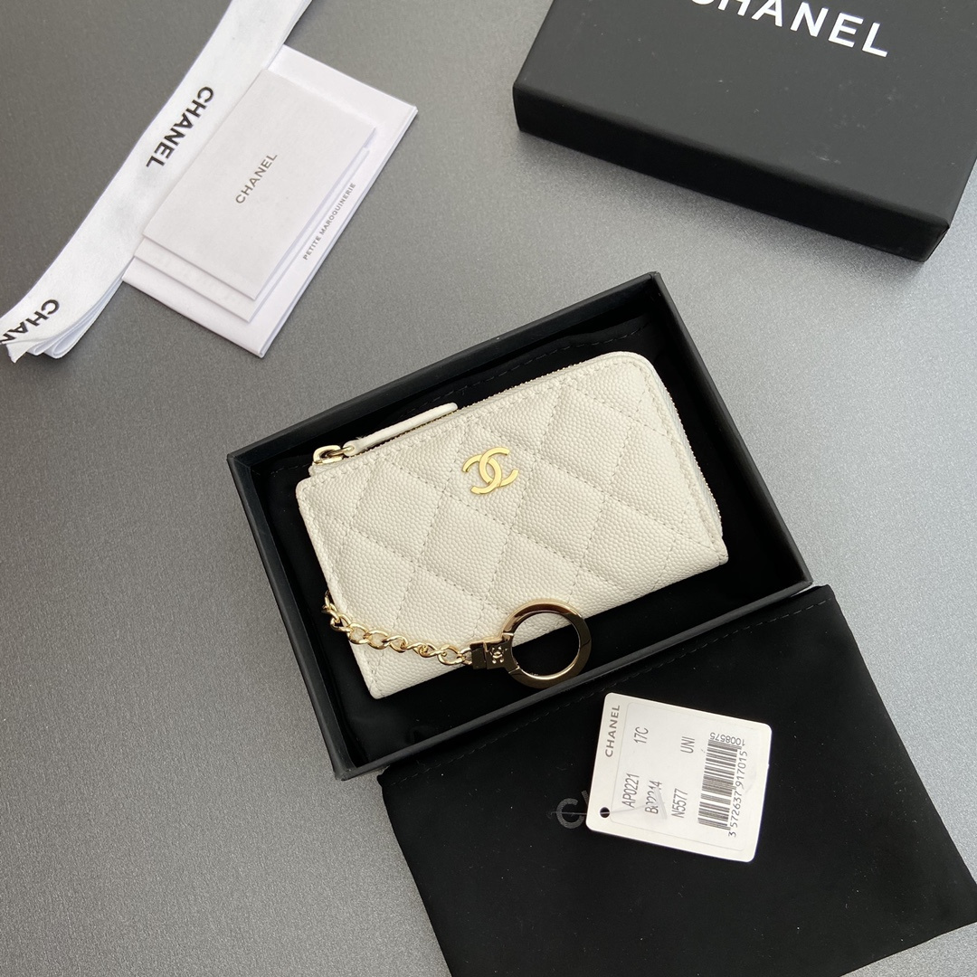 高仿Chanel*AP0223零錢包白色魚子醬金扣免檢版