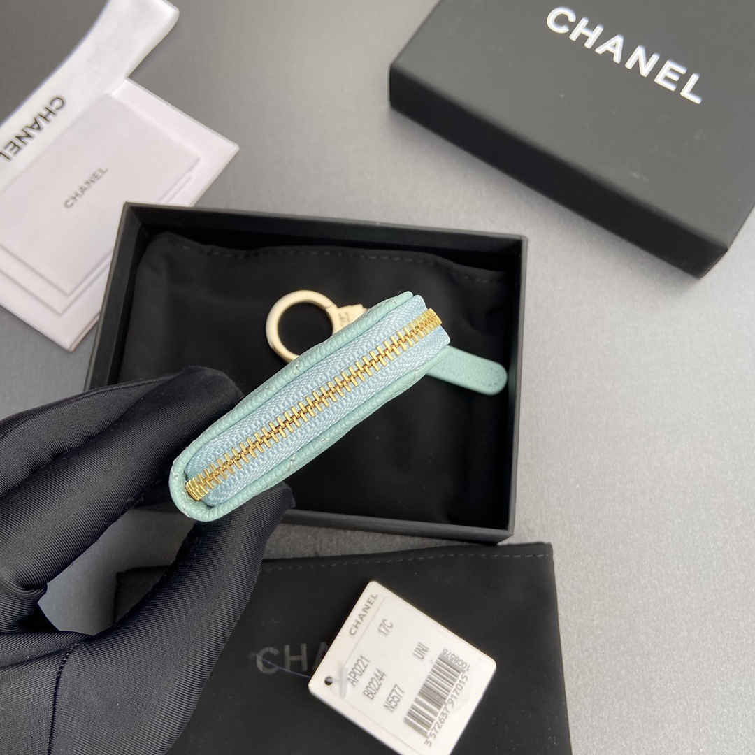 高仿Chanel*AP0223零錢包礦物藍魚子醬金扣免檢版