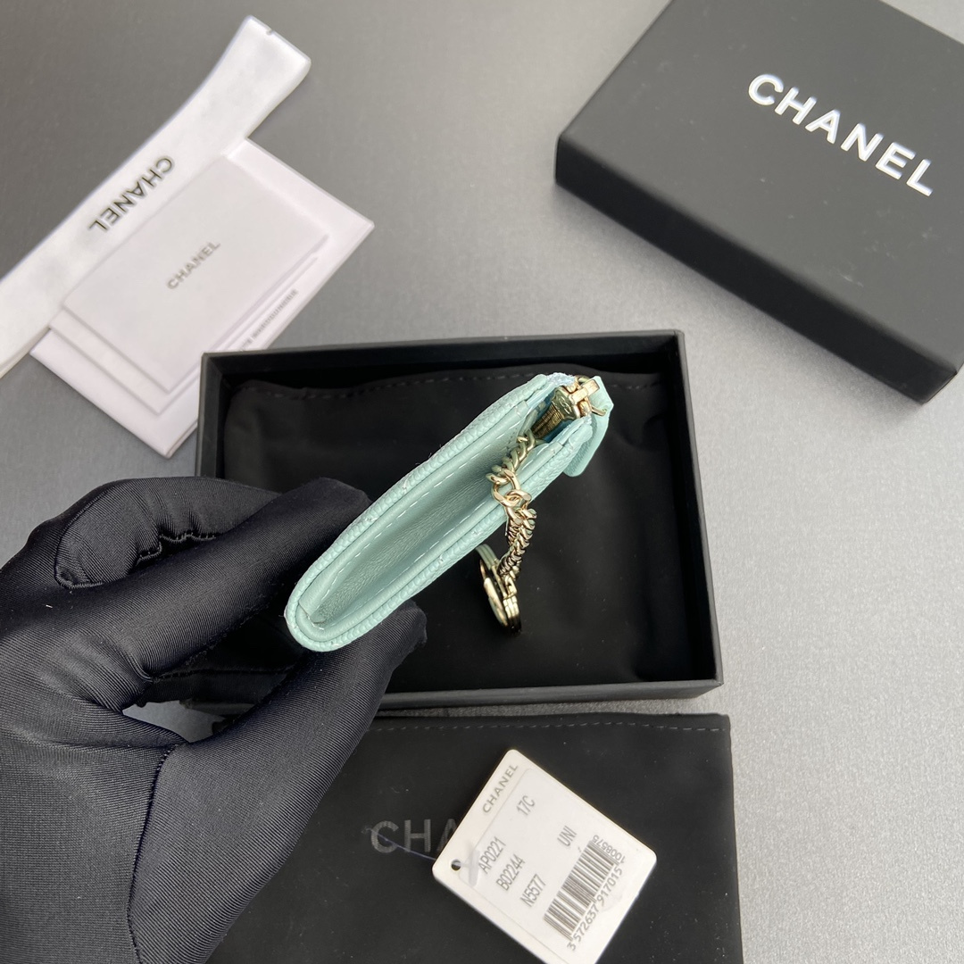 高仿Chanel*AP0223零錢包礦物藍魚子醬金扣免檢版