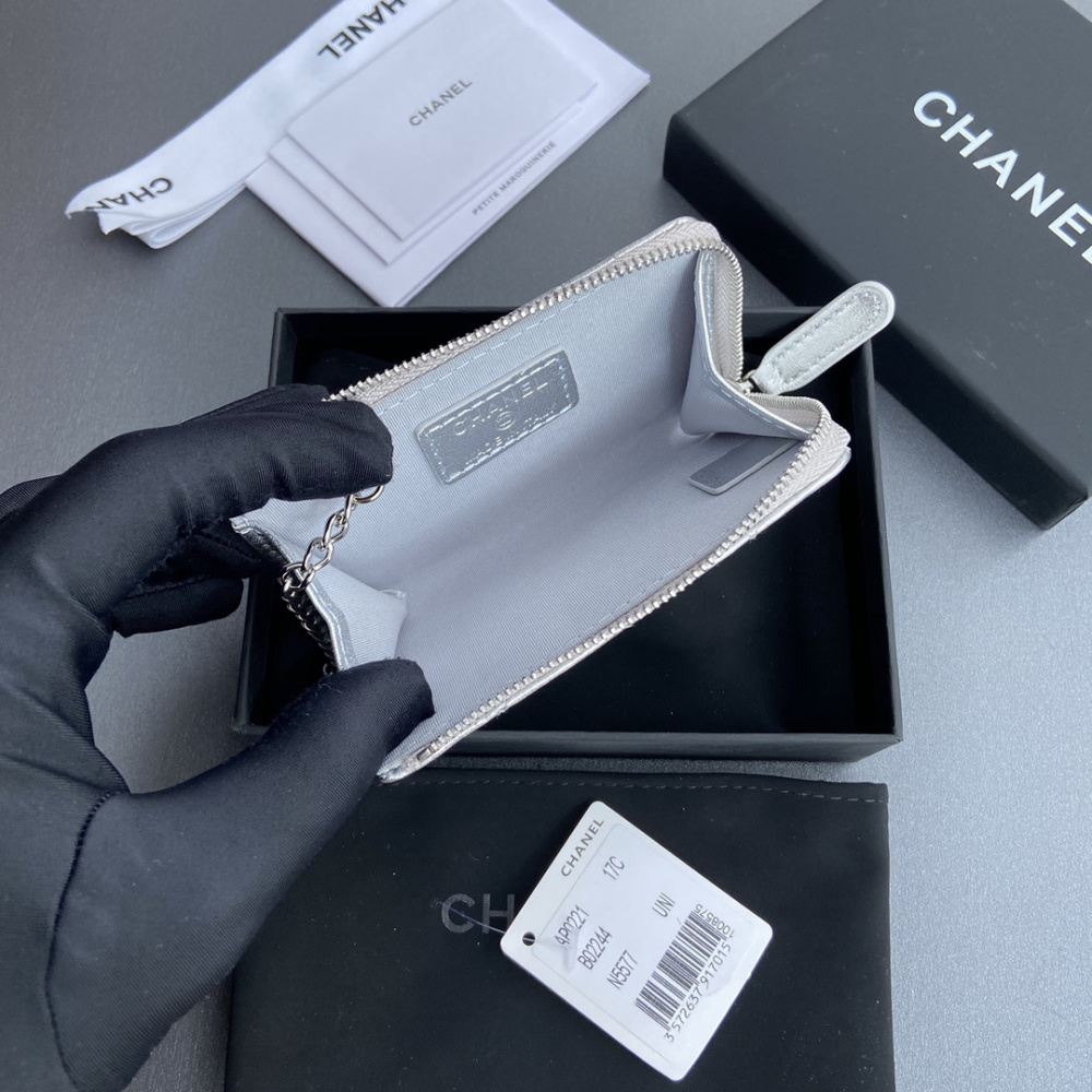 高仿Chanel*AP0224零錢包銀色小羊皮銀扣免檢版