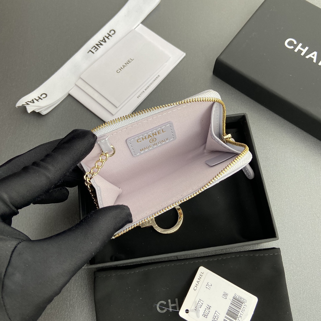 高仿Chanel*AP0223零錢包紫色魚子醬金扣免檢版