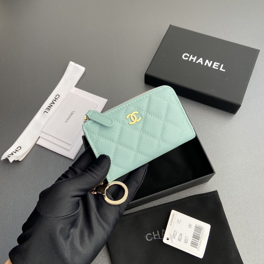 高仿Chanel*AP0223零錢包礦物藍魚子醬金扣免檢版