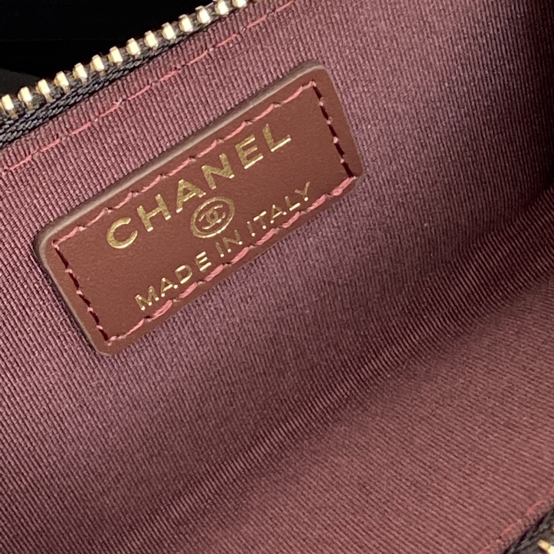 高仿Chanel*AP0222零錢包黑色小羊皮金扣免檢版