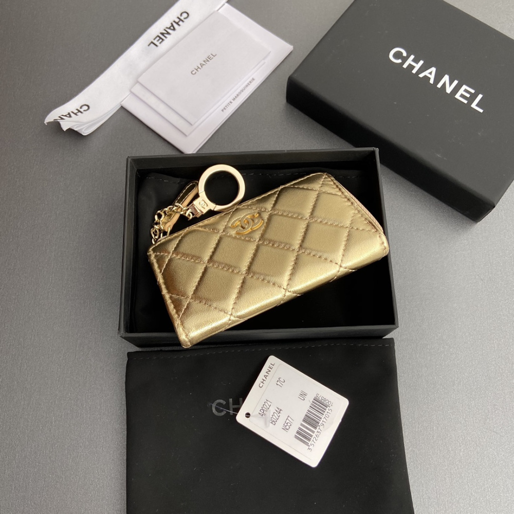 高仿Chanel*AP0224零錢包金色小羊皮金扣免檢版