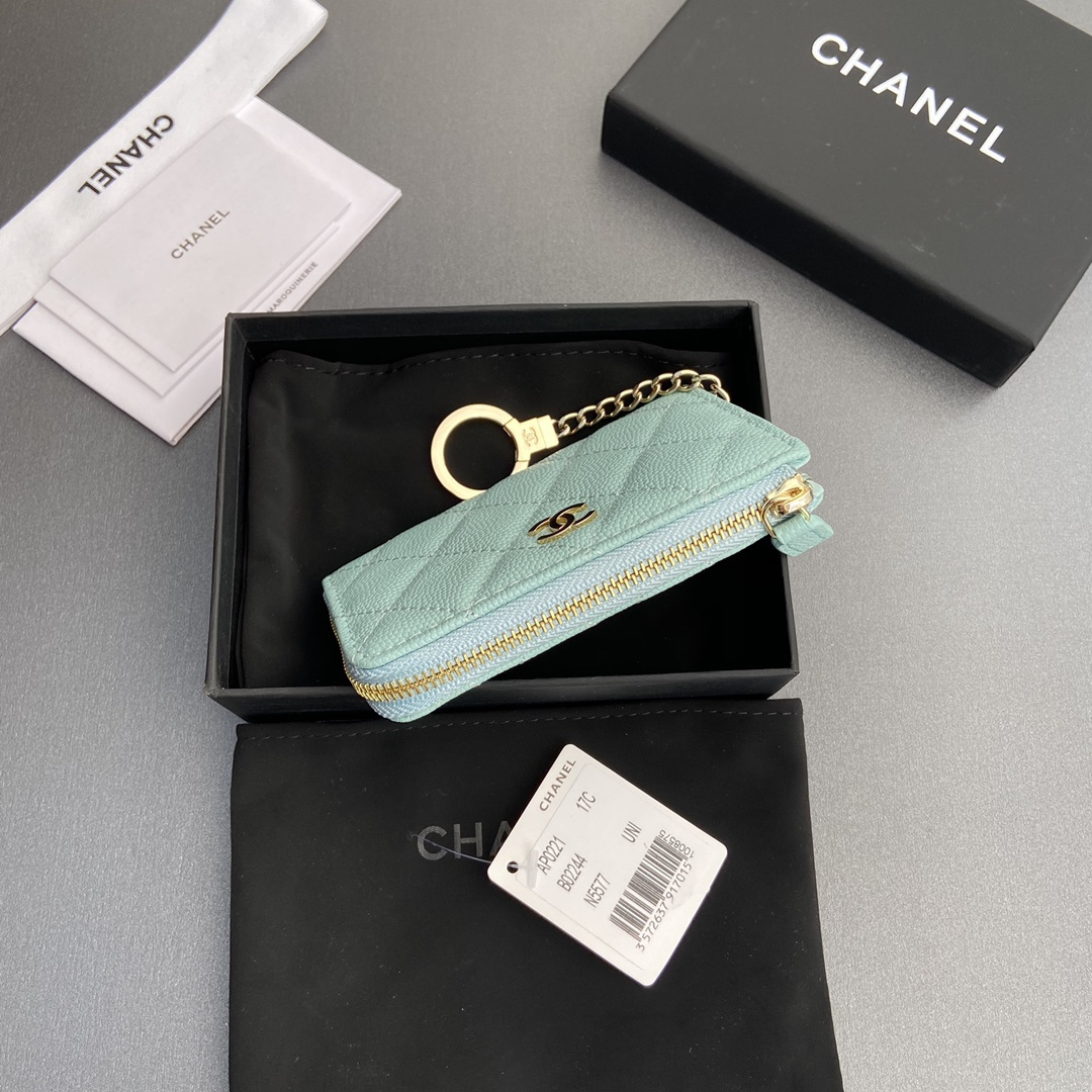 高仿Chanel*AP0223零錢包礦物藍魚子醬金扣免檢版