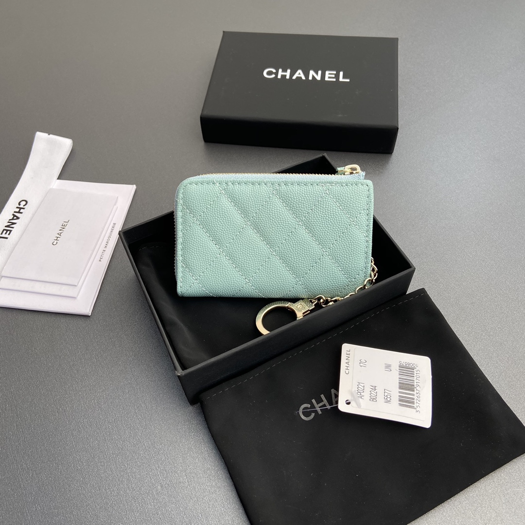 高仿Chanel*AP0223零錢包礦物藍魚子醬金扣免檢版