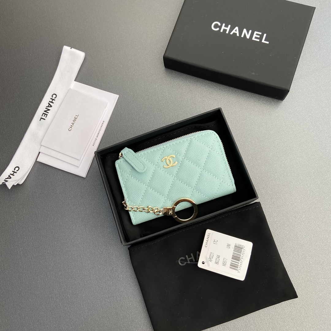 高仿Chanel*AP0223零錢包礦物藍魚子醬金扣免檢版