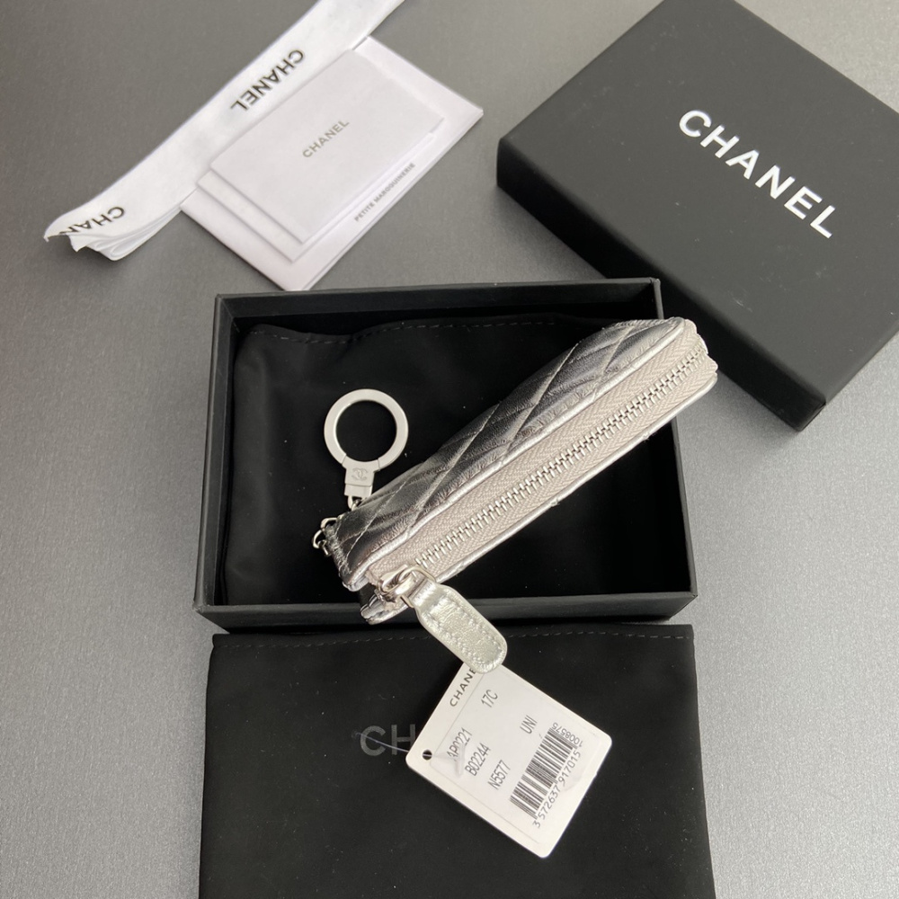 高仿Chanel*AP0224零錢包銀色小羊皮銀扣免檢版