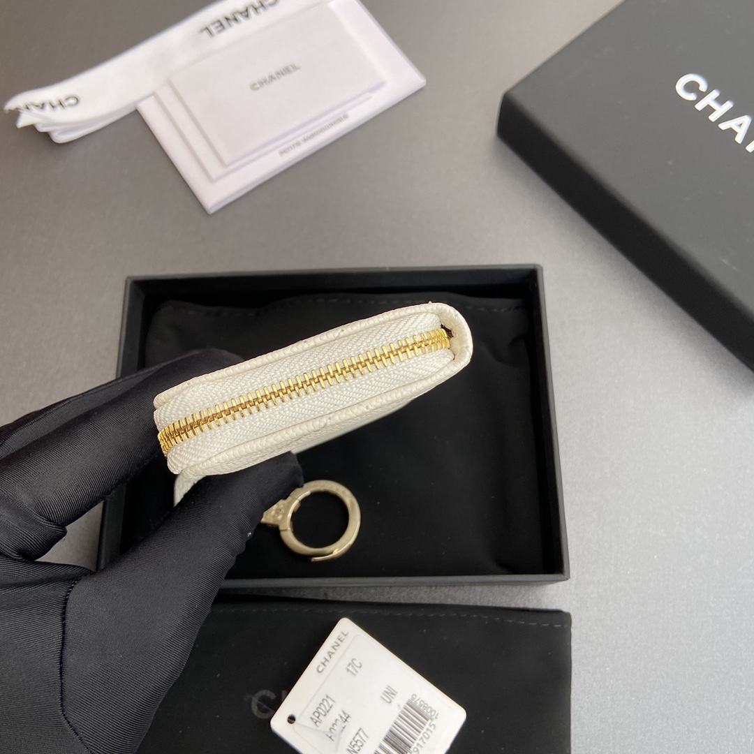 高仿Chanel*AP0223零錢包白色魚子醬金扣免檢版