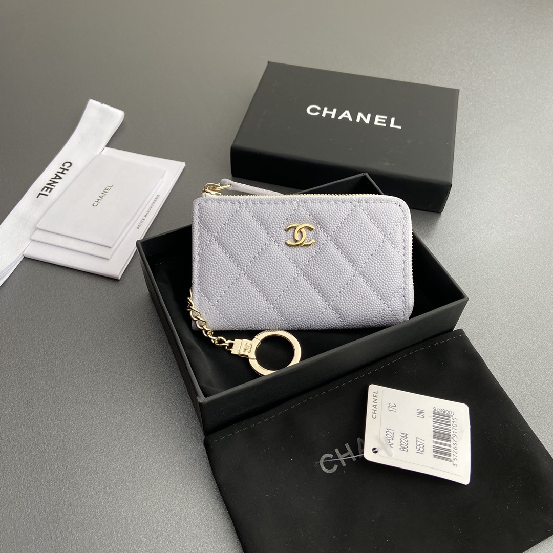 高仿Chanel*AP0223零錢包紫色魚子醬金扣免檢版