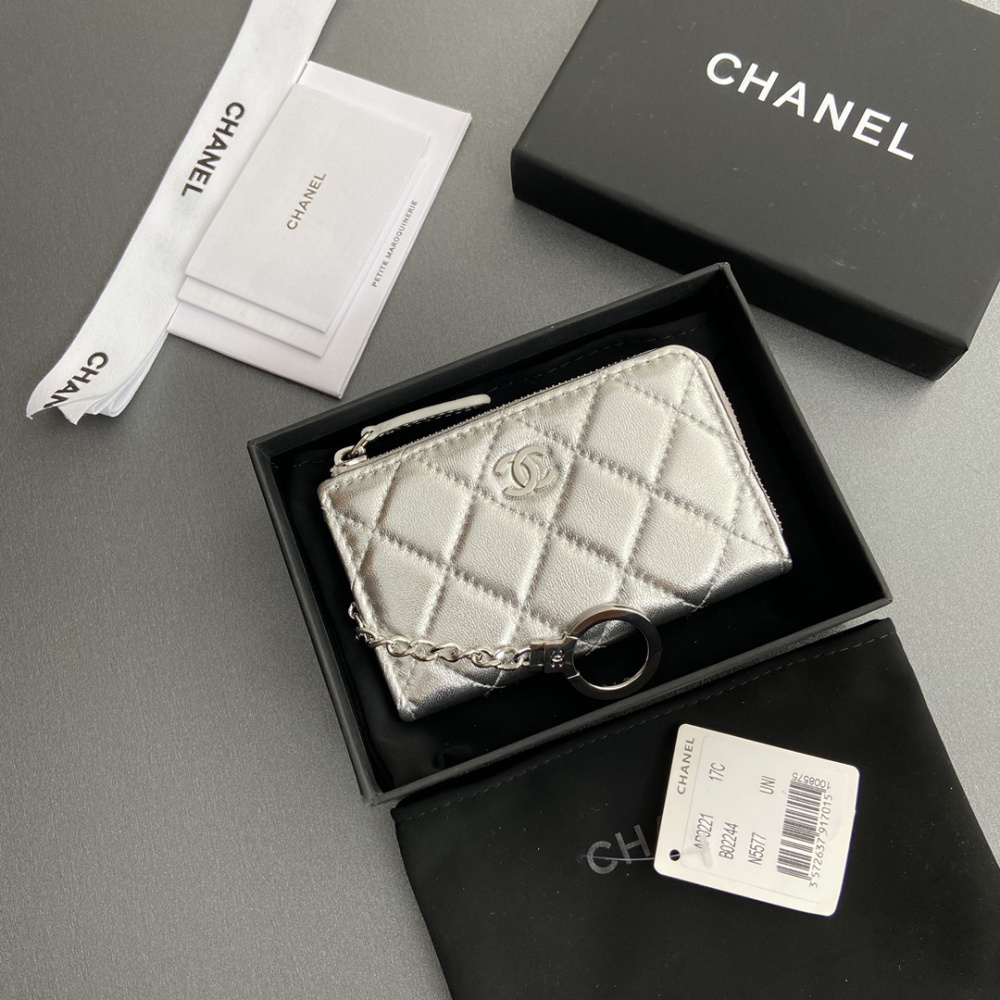 高仿Chanel*AP0224零錢包銀色小羊皮銀扣免檢版