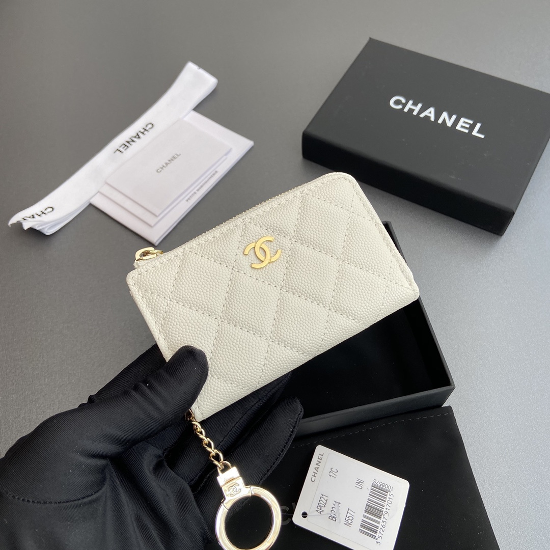 高仿Chanel*AP0223零錢包白色魚子醬金扣免檢版