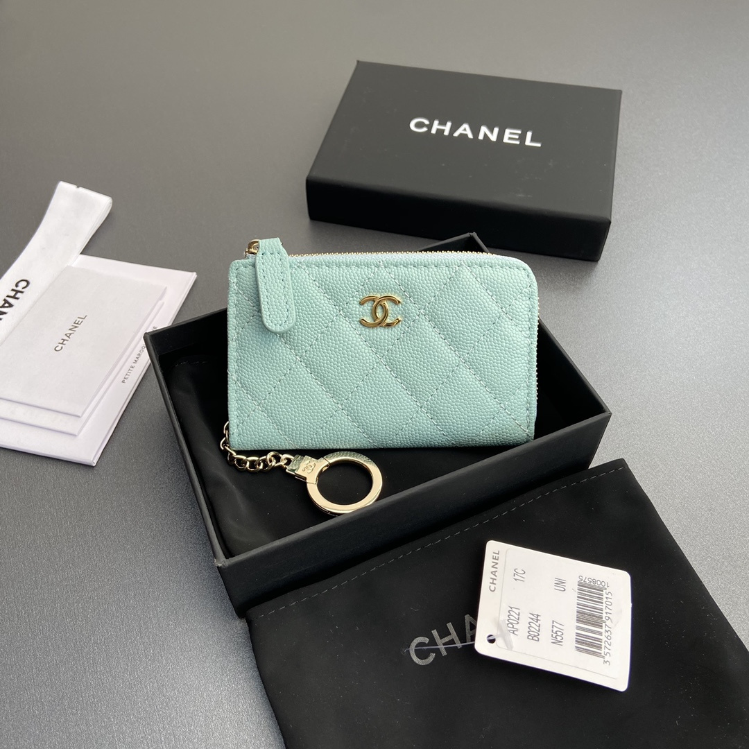 高仿Chanel*AP0223零錢包礦物藍魚子醬金扣免檢版