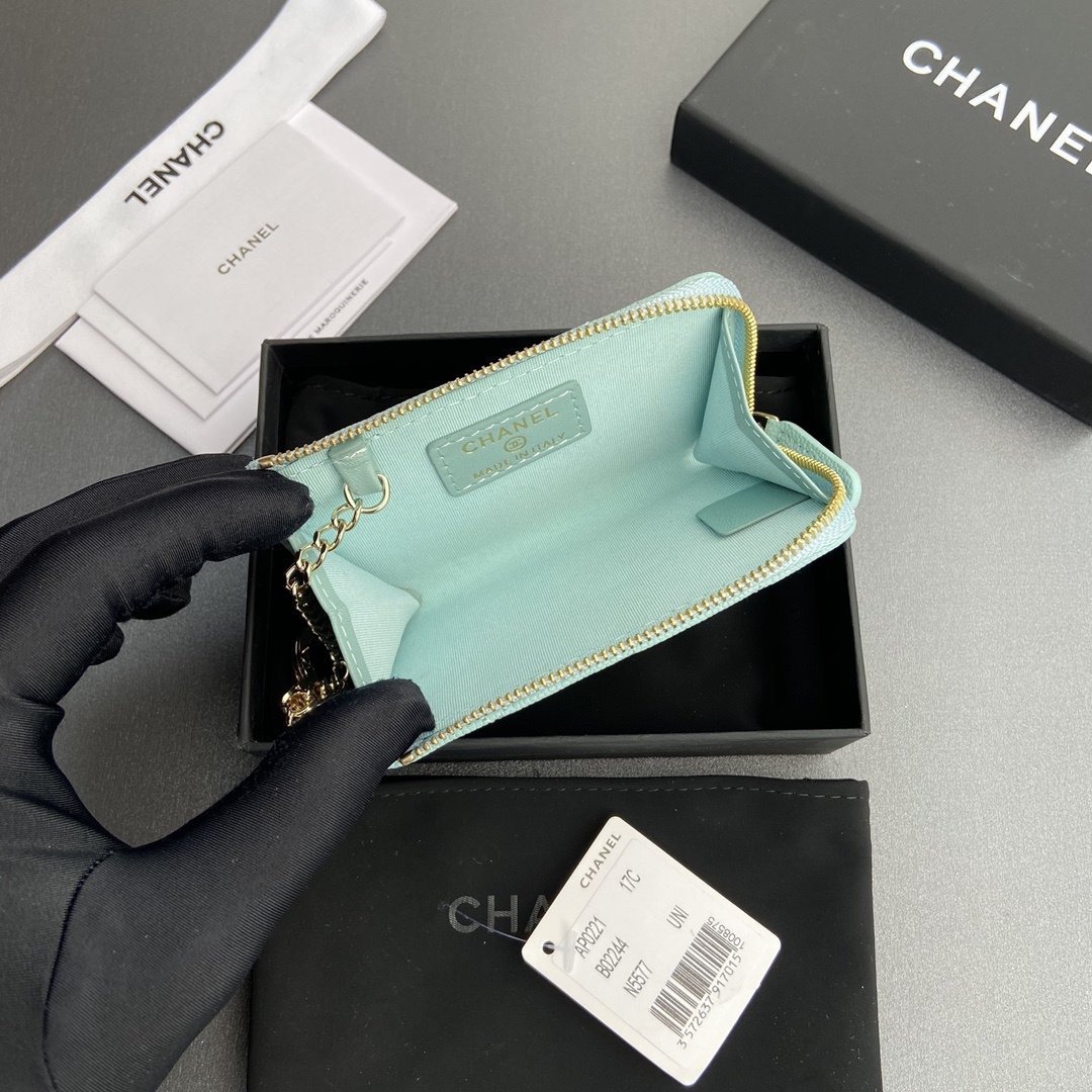 高仿Chanel*AP0223零錢包礦物藍魚子醬金扣免檢版