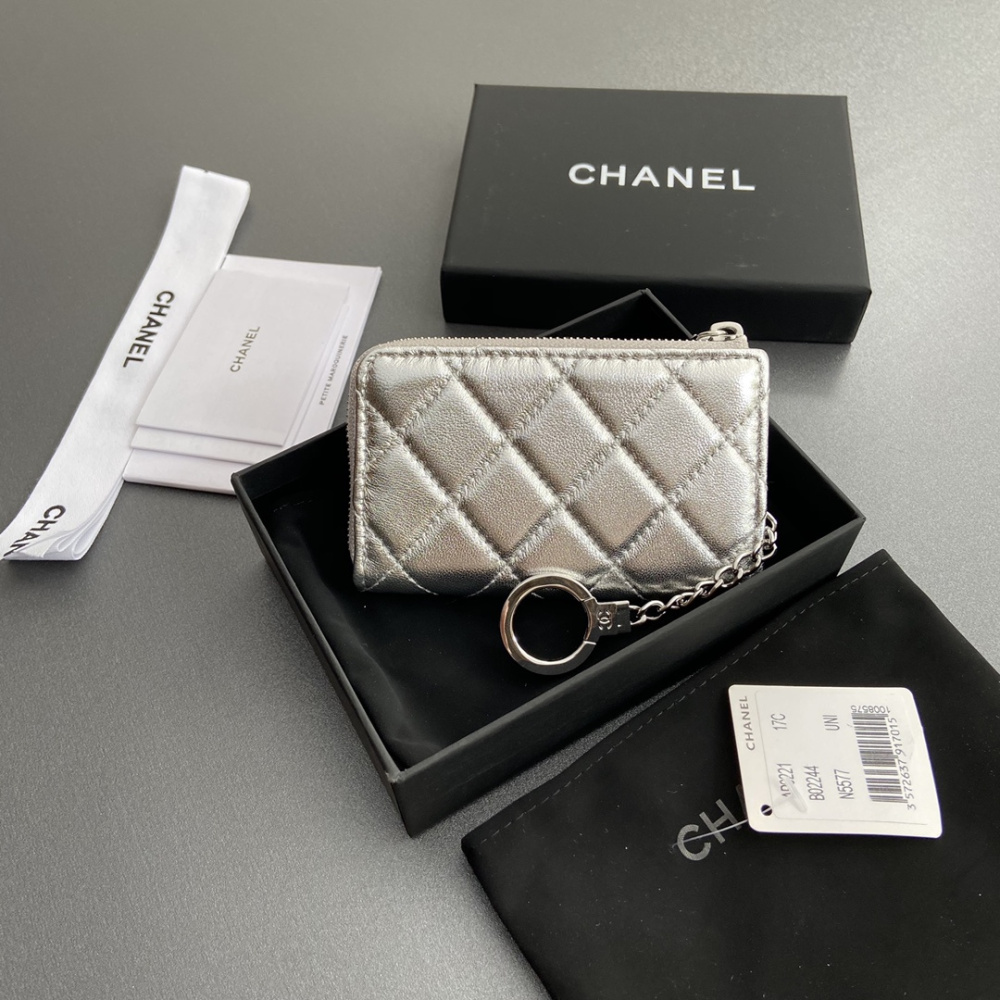 高仿Chanel*AP0224零錢包銀色小羊皮銀扣免檢版