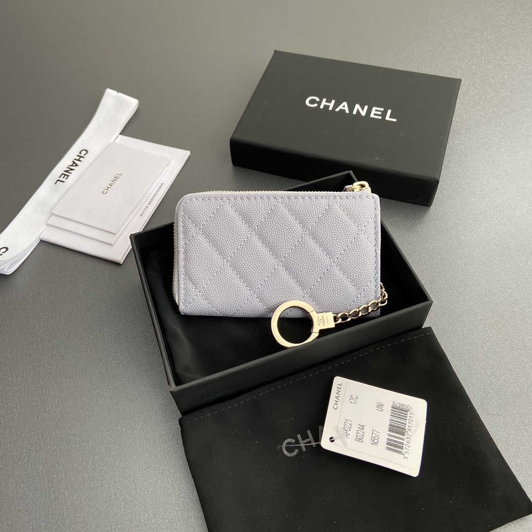 高仿Chanel*AP0223零錢包紫色魚子醬金扣免檢版