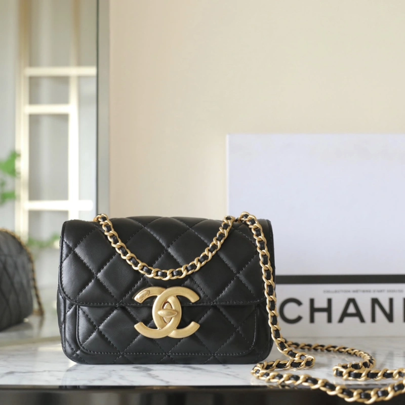 高仿Chanel*24B系列AS5026小羊皮口蓋包黑色免檢版
