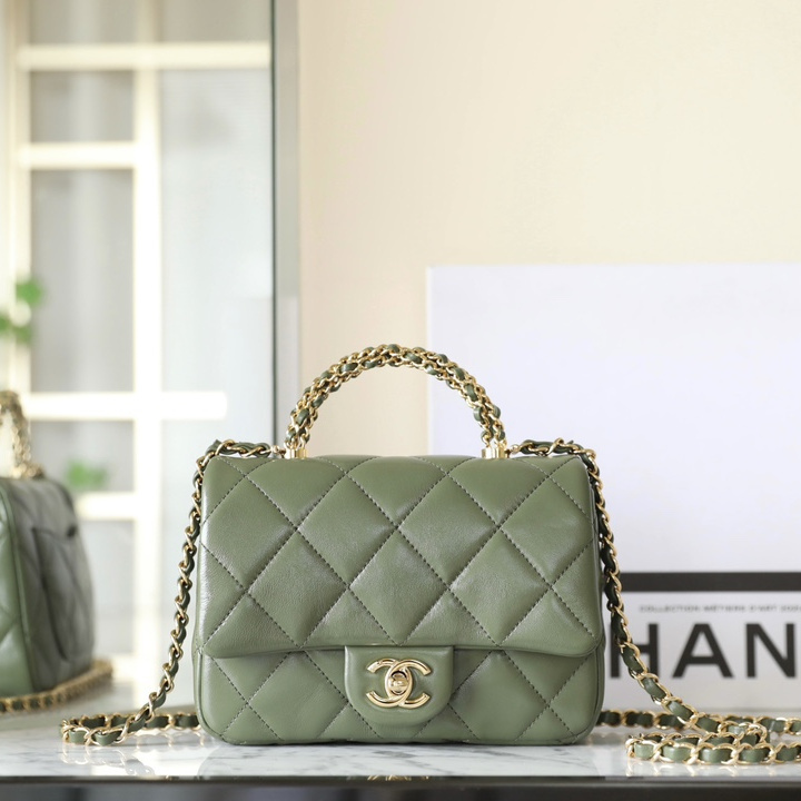 高仿Chanel*24B系列AS5032小羊皮單肩包古巴綠小號免檢版