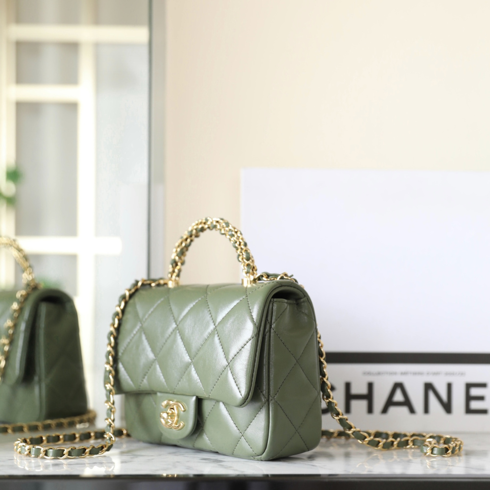 高仿Chanel*24B系列AS5032小羊皮單肩包古巴綠小號免檢版