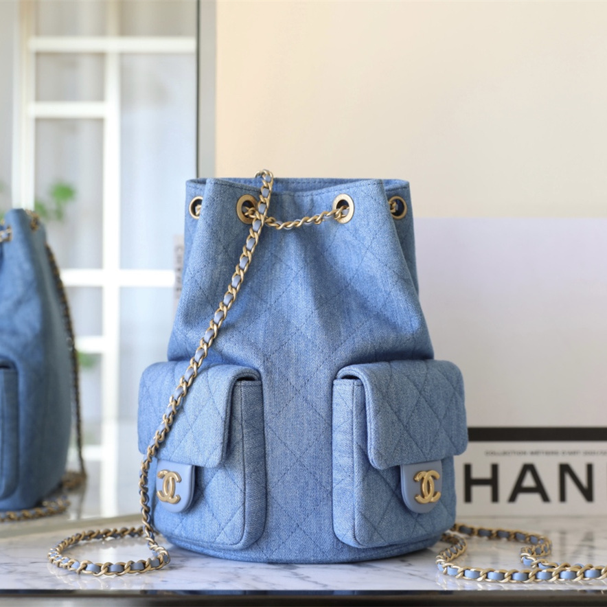 高仿Chanel*25C系列AS5310水洗丹寧牛仔雙肩袋免檢版