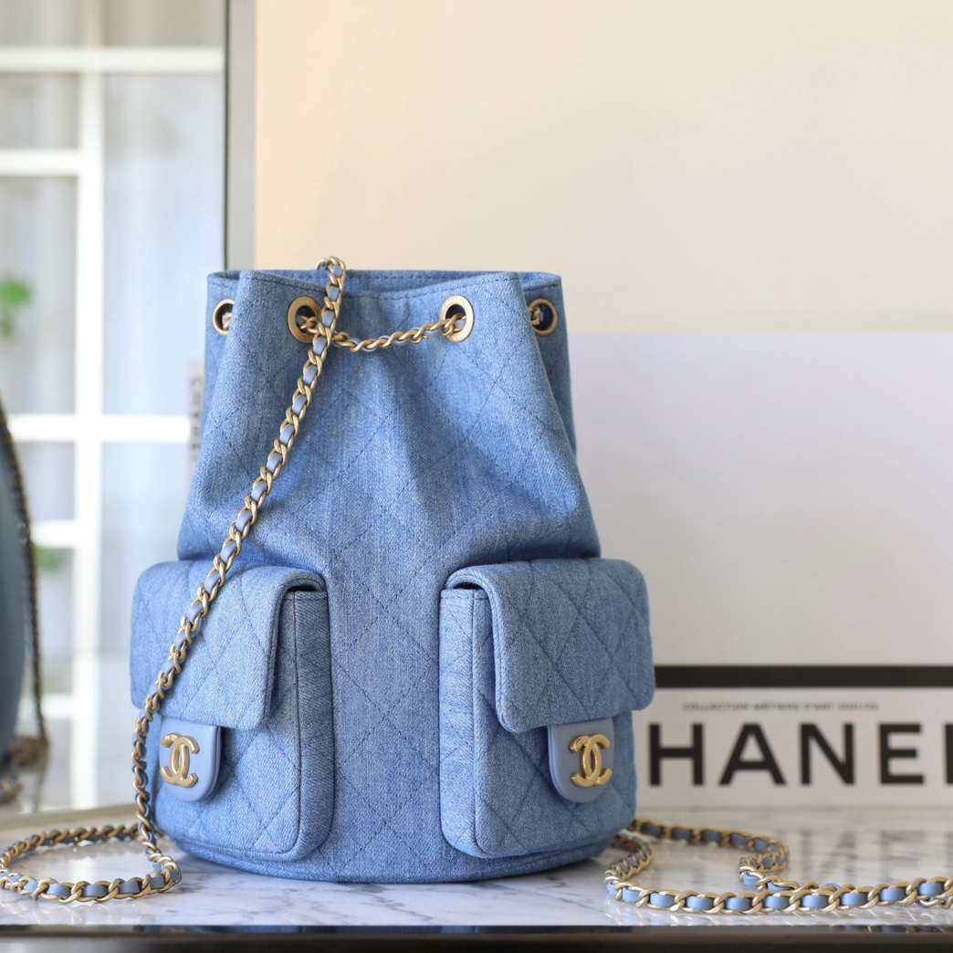 高仿Chanel*25C系列AS5310水洗丹寧牛仔雙肩袋免檢版