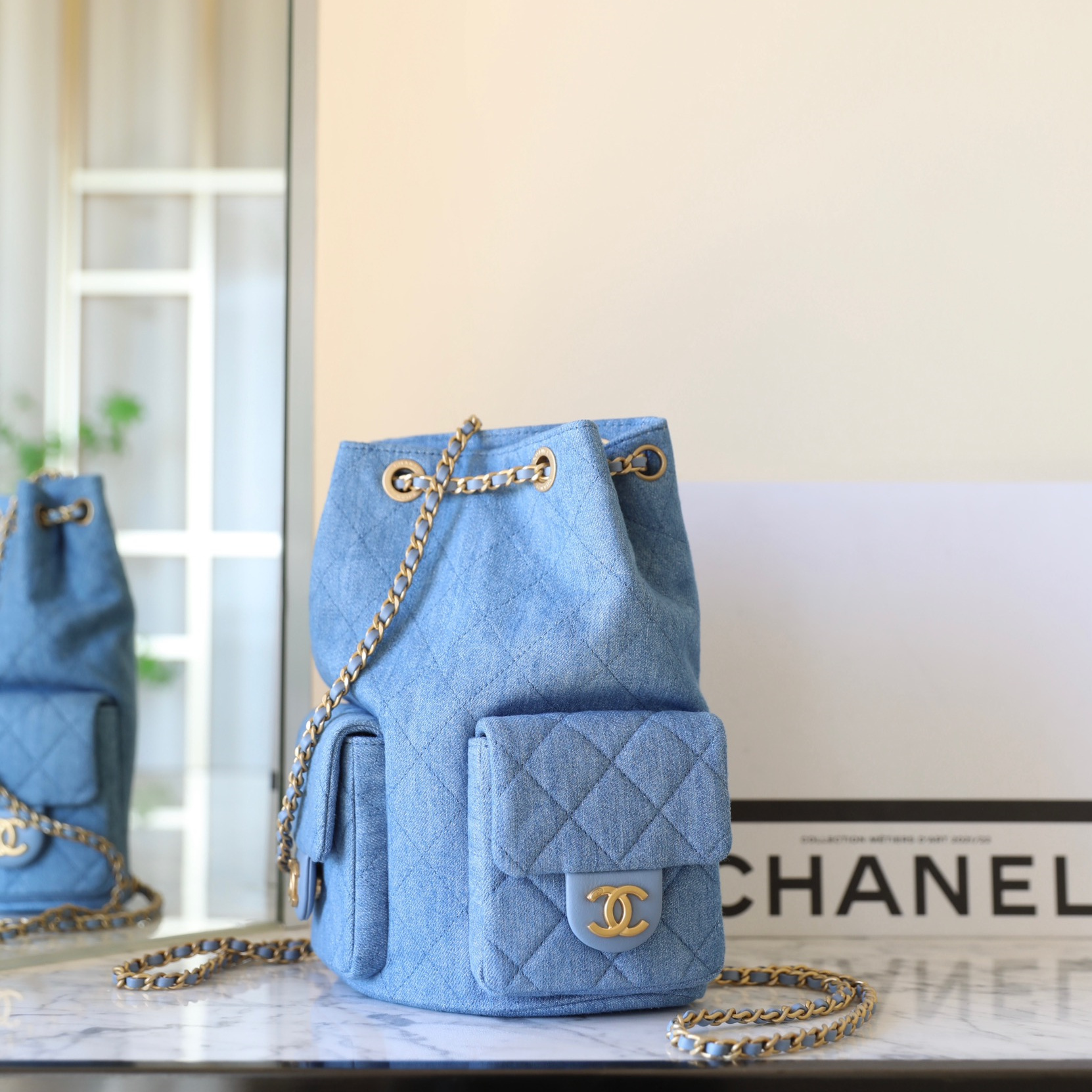 高仿Chanel*25C系列AS5310水洗丹寧牛仔雙肩袋免檢版