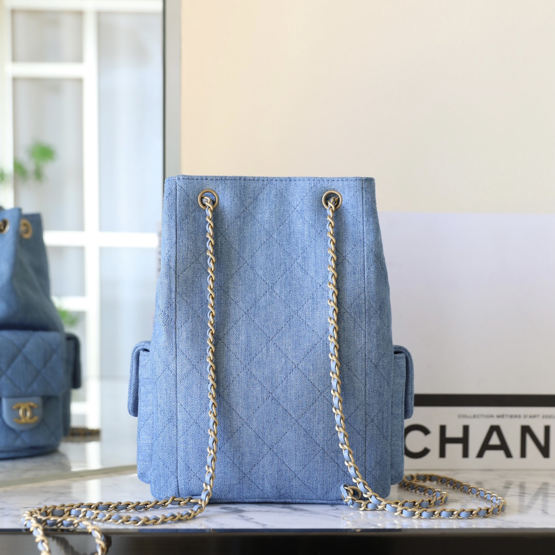 高仿Chanel*25C系列AS5310水洗丹寧牛仔雙肩袋免檢版