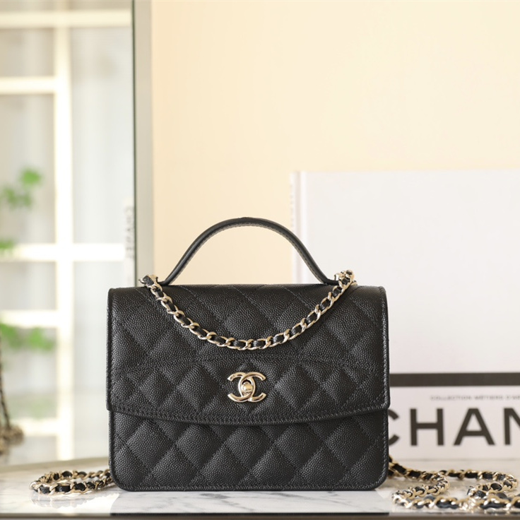 高仿Chanel*25C系列AS4406小球紋牛皮郵差包黑色免檢版
