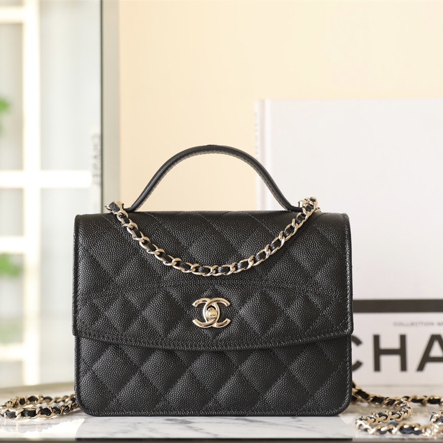 高仿Chanel*25C系列AS4406小球紋牛皮郵差包黑色免檢版