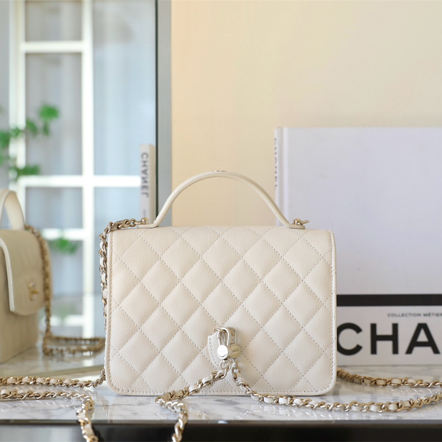 高仿Chanel*25C系列AS4406小球紋牛皮郵差包白色免檢版